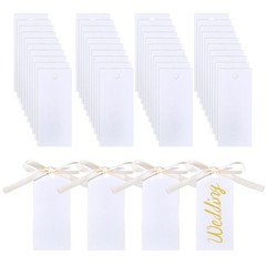 100 PCS 1.57×3.54×0.01 Inch Blank Name Place Cards With White Satin Ribbon