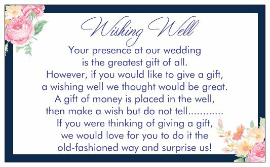 50 x WHITE WISHING WELL CARDS wedding invitations gifts navy blue pink floral
