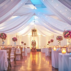 6 Panels White Ceiling Drapes with Lights 60″W x 240″L (Pack of 6),