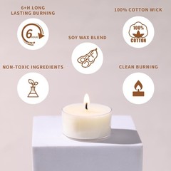 6 Hour Soy Tea Lights Candles 50 Pack, Unscented Long Burning 50 White