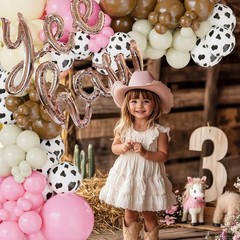 Cowgirl Balloon Arch Kit, Brown Pink Ivory White Cow Print Balloons with «Yee…