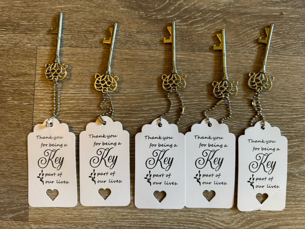 5 PCS Wedding/Shower Favors Skeleton Key Bottle Opener «The Key To Happiness»