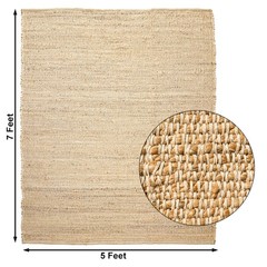 Chardin home 5×7 Jute Cotton Hand Woven Area Rug, Natural Jute Braided Boho F…