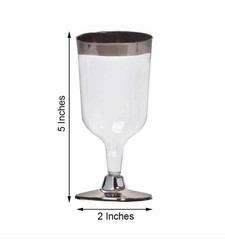 12 Plastic SILVER Rimmed CLEAR WINE GLASSES CUPS Disposable Party Home