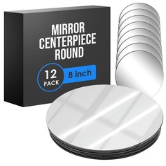 Round Mirror Centerpieces for Tables – 8 Inch Glass Trays, Candle Holders, 12 Pa