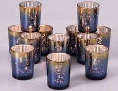 Navy Votive Candle Holders Set of 12, Speckles Mercury Glass Navy Blue+gold