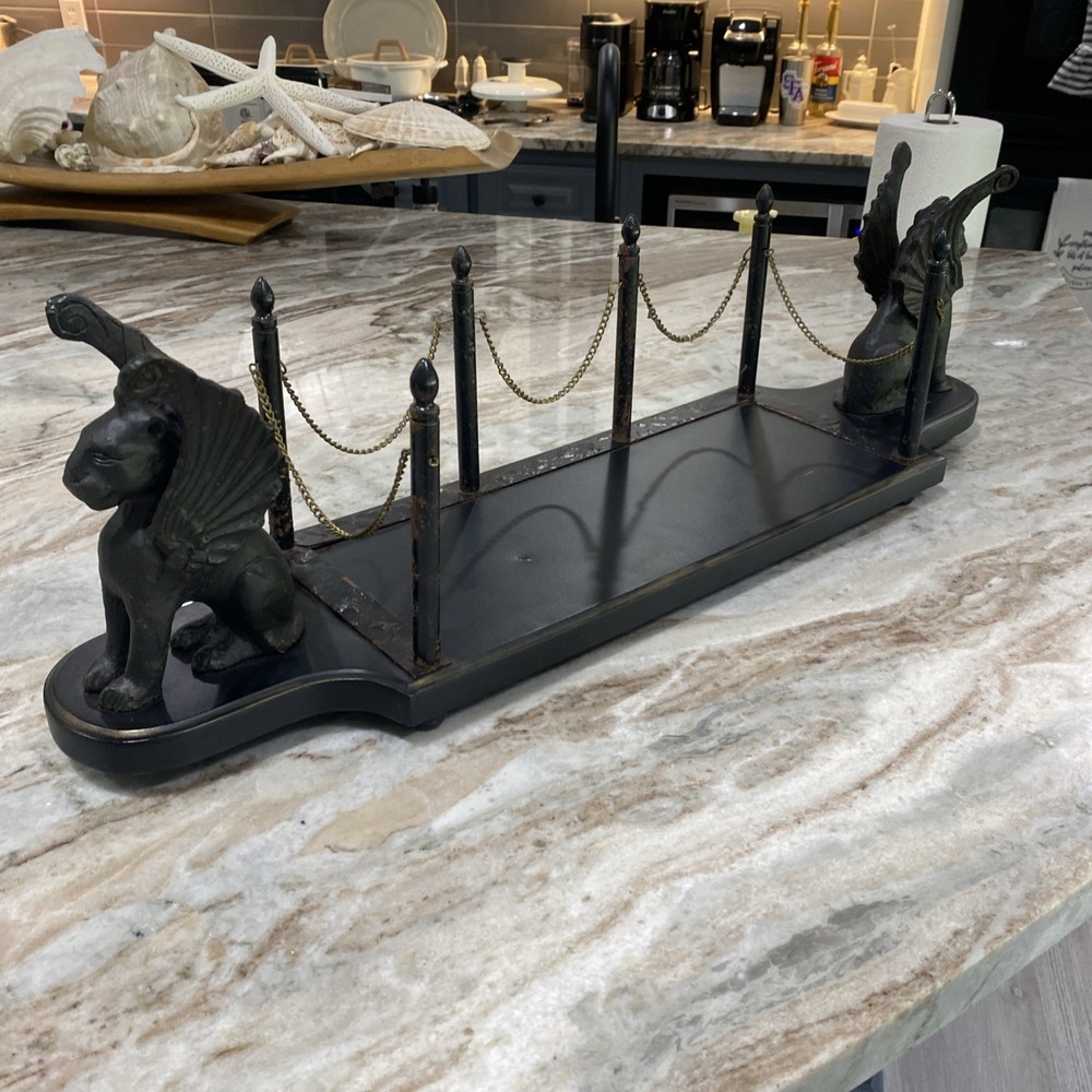 Gothic Gargoyle Egyptian Styled Decanter Centerpiece Stand 25.75” Cast Iron