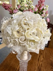 CLASSY Wedding Bouquet with Additional “Tossing”Bouquet~Pearls,Rhinestones,Lace