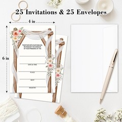 Floral Wedding Invites, 25 Wedding Invitation with Envelopes, Marriage Invitatio