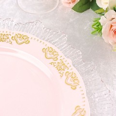 10 Blush Round 10″ Salad Plates Gold Trim Party Wedding Catering Disposable Home