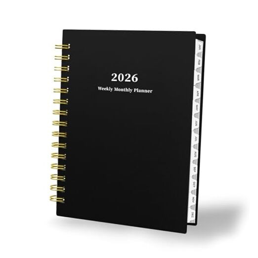 2026 Planner, Daily Weekly and Monthly Planner，Jan 2026 – Dec 2026, 8.4″ Black