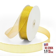 1 Inch x 50 Yards Glitter Gold Ribbon, Sparkly Metallic 1″ x 50 Yards Golden