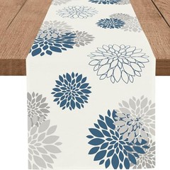 Blue Gray Table Runner Dahlia Pinnata Flower Beige Table Runners Modern