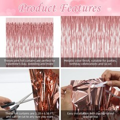 5 Pack Rose Gold Backdrop Birthday Decorations Foil Curtain Backdrop Bachelor…