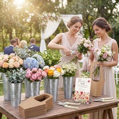 LEIFIDE Flower Bar Buckets Set Kit Bloom 8.66 x 7.09 inches, Silver