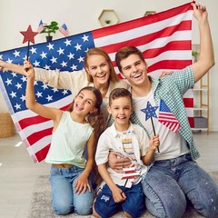 3PC Wooden Star Table Decor Set Patriotic Red White Blue Shiny Independence Day