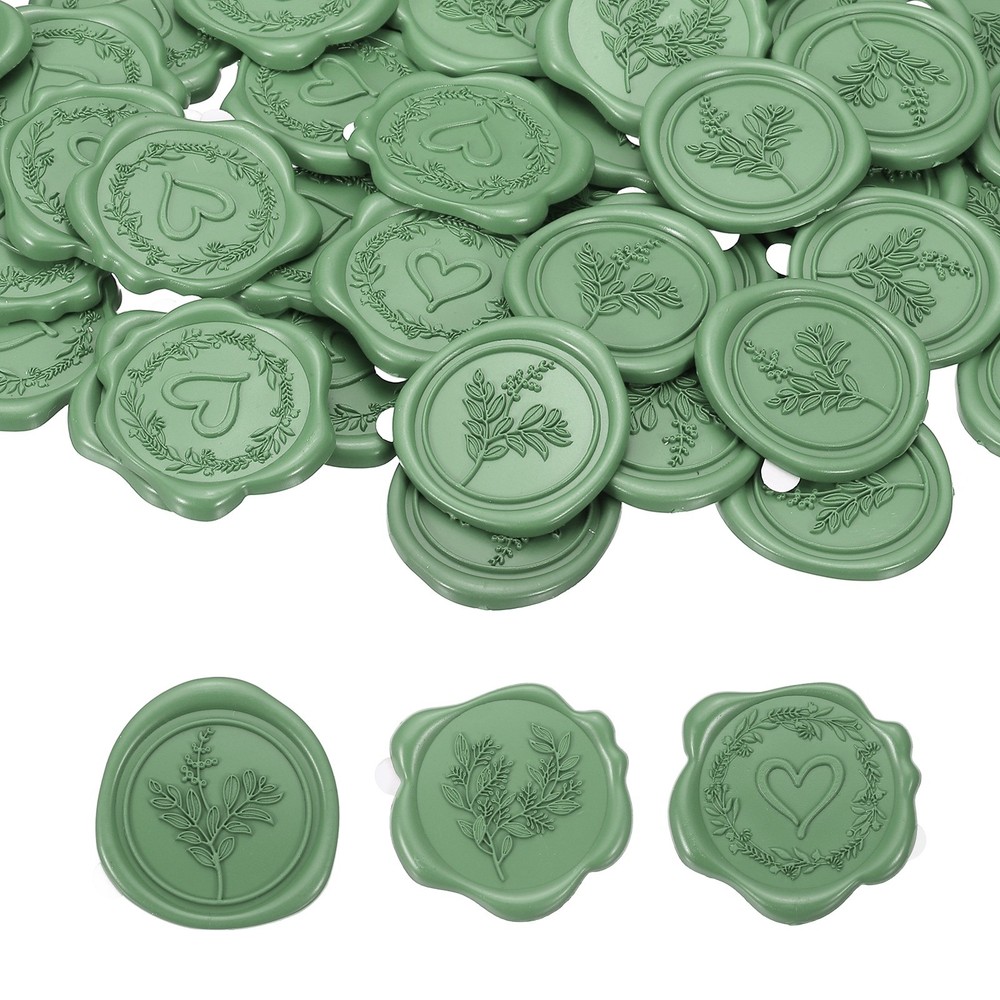 3 Styles Wax Seal Stickers, 60 Pack Embossed Adhesive Sticker, Olive Green