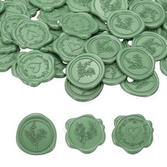3 Styles Wax Seal Stickers, 60 Pack Embossed Adhesive Sticker, Olive Green