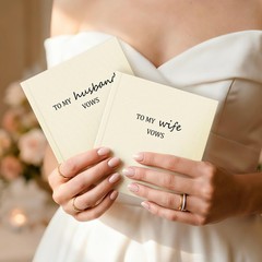 AKONEGE Wedding Vow Books His and Hers – Set of 2 Linen 5.87″ x 5.16″, Cream