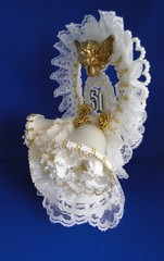 New 50th Wedding Anniversary Cake topper with Bells, Cherub Lace & Gold Beads #7