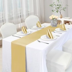 Satin Table Runners – 12 x 72 Inches Long Wedding Table Runner 2 Pack Gold