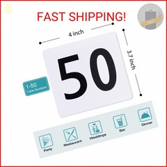 Toncoo 50Pcs Table Numbers 1-50, 3.7×4 Inch Plastic Table Numbers, Double Sided
