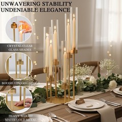 6-Arm Gold Candelabra, 23.96″ Tall Candelabra Centerpieces for Tables with Gl…