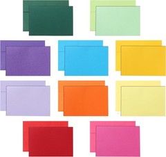 100 Packs 10 Assorted Colors Blank Flat Cards and Envelopes 4 x 6 Heavyweight Si