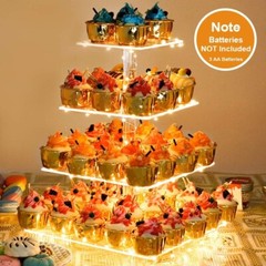 Luxury Cupcake Stand – LED Light Included – Premium Acrylic – Holds 52 Cupcakes