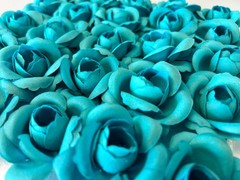 12 Teal Artificial Silk Rose Flower Heads