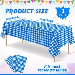 3pcs Blue And White Gingham Tablecloth Decorations, Disposable Plastic Blue