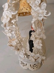 Vintage 1950s Wedding Cake Topper Bride Groom Bell Flower Arch