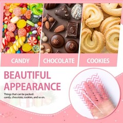 200 Pcs Cookie Bags, 4 x 4 in Self Sealing Cellophane Treat Bags Plastic Pink