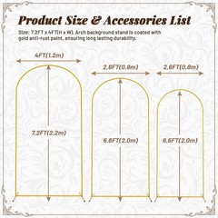 Wedding Arch Backdrop Stand 7.2FT, 6.6FT, 6FT Golden Metal Arch Fit Wedding co