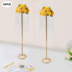 10pc 75cm Large Gold Flower Stand With acrylic Beads Strand Wedding Decor
