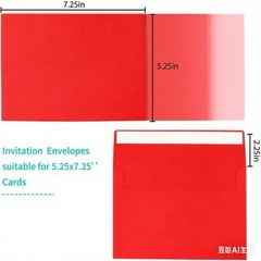 A7 Red Envelopes, 50 Packs 5×7 Self Seal for Invitations, Greeting A7,