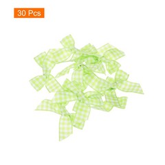 30Pcs Mini Gingham Ribbon Bow 1.5″ Checkered Fabric Satin Light Green and White