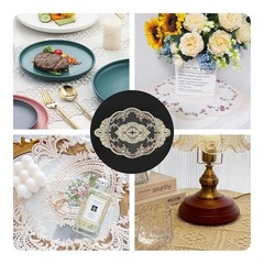 2Pcs Oval Embroidered Retro Lace Placemats for Home 14.6 X 9.8 Inch Beige