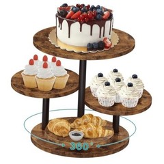 4 Tier Round Cupcake Tower Stand for 50 Cupcakes, 360° Rotating Wood Cake