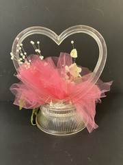 Vintage 80’s Wedding Acrylic Heart with Pink Floral Wilton Cake top