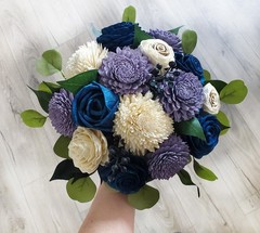 Lavender & Navy Bridal Bouquet Sola Wood Purple Blue Wedding Flowers Bridesmaid