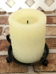 VINTAGE BLACK METAL WALKING CANDLE HOLDER W/ FINGER LOOP + FLAMELESS CANDLE