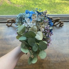 Bridal Wedding Bouquet Budget Friendly Handmade Faux Florals Blue Purple Green