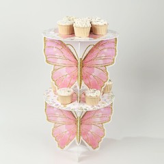 2 WHITE PINK Glitter Butterfly CAKE STANDS Wedding Party Events Home Decorations
