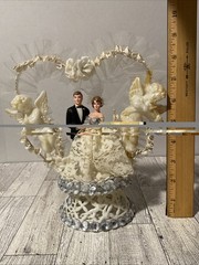 Vintage Bride Groom Wedding Topper Cherubs Arch Lace Flowers Stand 1950s 60s