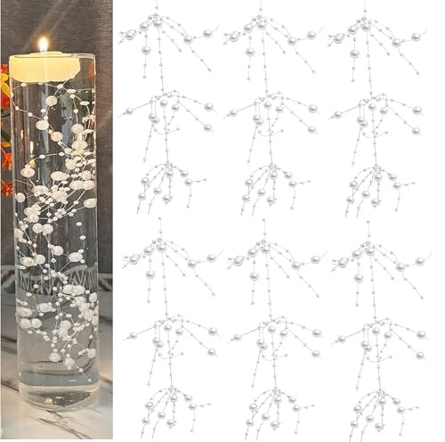 White Pearl String Set for Floating Candles – 12 Pcs Faux Pearl Beads