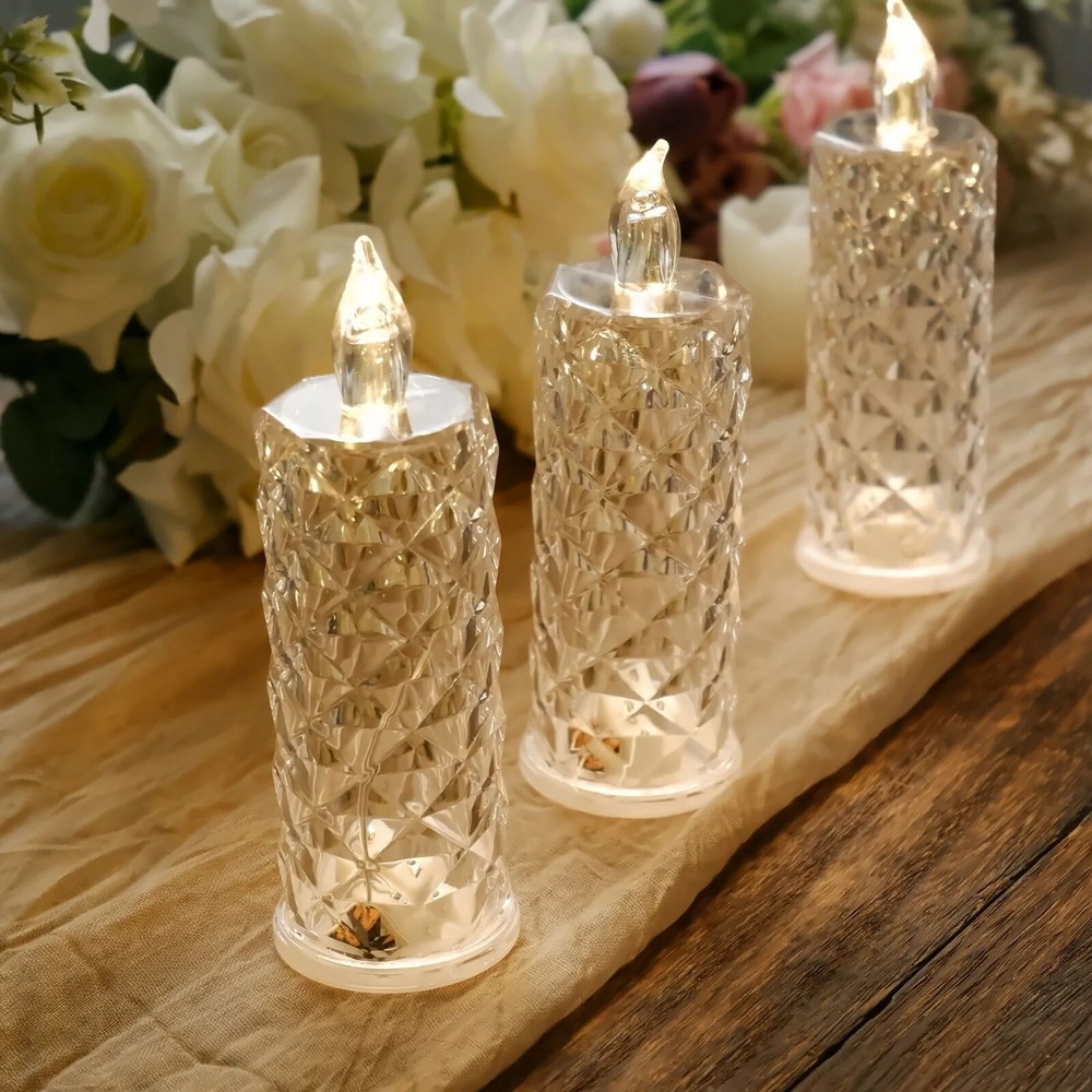 3 Warm White 6″ Battery Operated Rose Halo Light Pillar LED CANDLES Party Events
