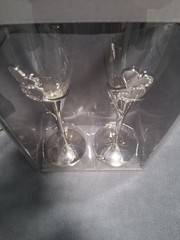 Wedding Champagne toasting Flutes His and Hers New In Box Set of 2 Silver