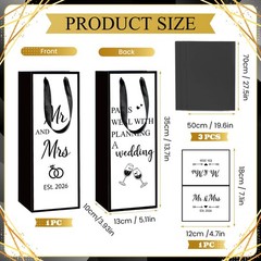 Wedding Wine Gift Bag with Tissue 1 count (Pack of 1), black white wine bag
