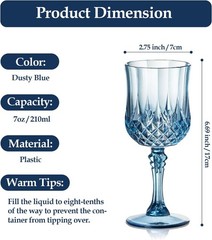 XUWAIDSGN 24 Pcs 7oz Plastic Vintage Wine Glasses Drinking 6″W x 7″H, Blue